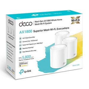 Sistema Wifi Mesh Tp-Link Deco X20 AX1800 pack x 3, doble banda, 18000 mbps, router y acces point, 2 puertos LAN, hasta 370 m2