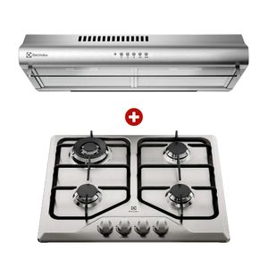 Combo Electrolux: Cubierta empotrable a gas KE4MX, 4 quemadores, plata + Campana extractora empotrable EJSE242TBIS, 60cm, plateado