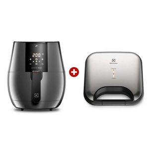 Combo Electrolux: Freidora de aire digital EAF20, 1400w, capacidad 3,2l, gris oscuro + Sandwichera Efficient ESG20, capacidad 2 panes, plateado