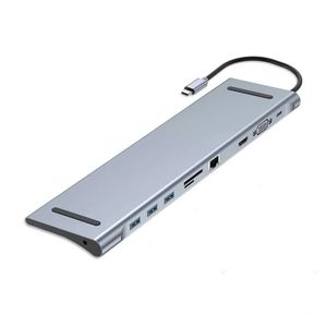 Adaptador Tipo C 10 En 1 Multiport Hub Estacion Lan Hdmi 4k Vga rj45