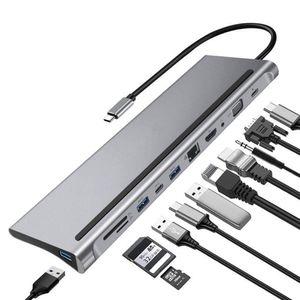 Adaptador Tipo C 11 En 1 Multiport Hub Estacion Lan Hdmi Vga aluminio