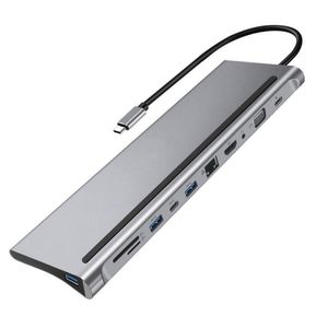 Adaptador Tipo C 11 En 1 Multiport Hub Estacion Lan Hdmi Vga aluminio