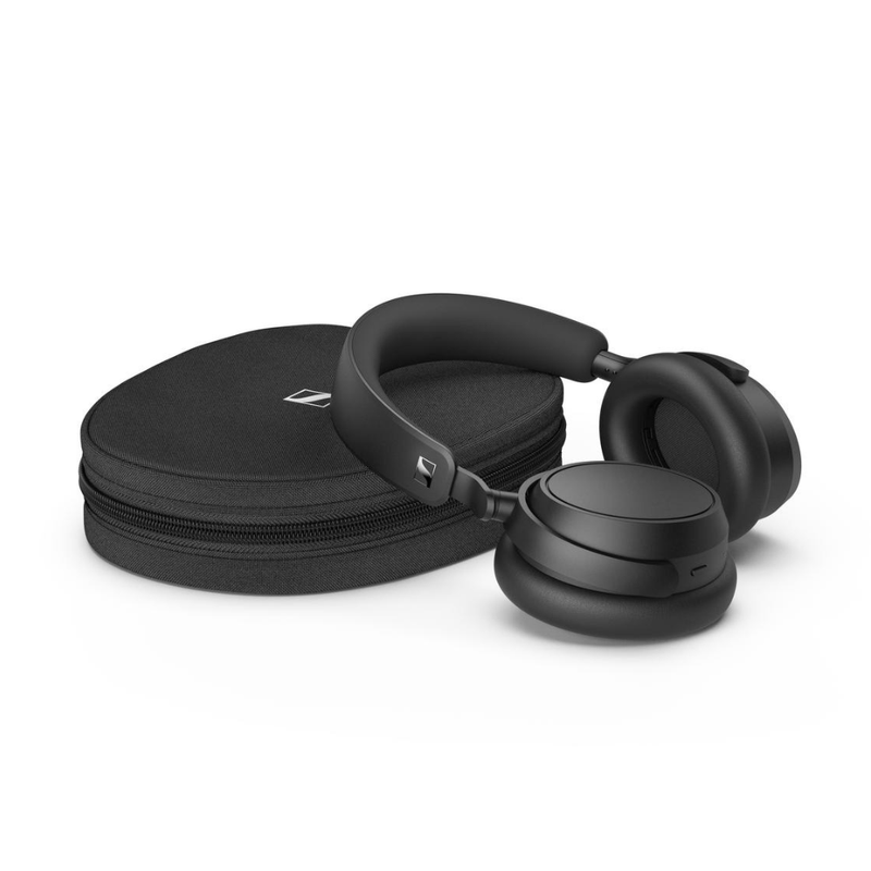Audífonos bluetooth Sennheiser Accentum Plus Wireless wireless negro vista perspectiva estuche de transporte incluido