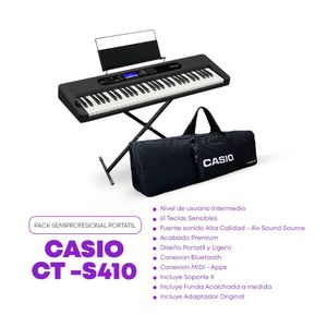 Teclado digital Casio CT-S410 61 teclas, 200 canciones, pantalla LCD, negro + Funda