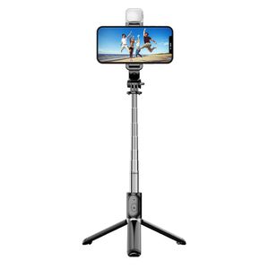 Selfie stick trípode con control remoto bluetooth, luz led, 1m de extención, negro