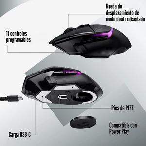 Mouse gamer inalámbrico Logitech G502 X Plus conexión USB tipo-C, 25600 dpi, 13 botones, RGB, negro