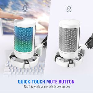 Micrófono Fifine Ampligame A6V de condensador, cardioide, alámbrico, conexión USB, 60Hz-18kHz, luces RGB, blanco