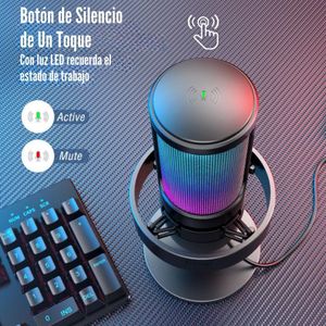 Micrófono Fifine Ampligame A8 de condensador, cardioide, alámbrico, conexión USB-C, 50Hz-20kHz, luces RGB, negro