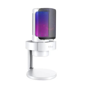 Micrófono Fifine Ampligame A8 de condensador, cardioide, alámbrico, conexión USB-C, 50Hz-20kHz, luces RGB, blanco
