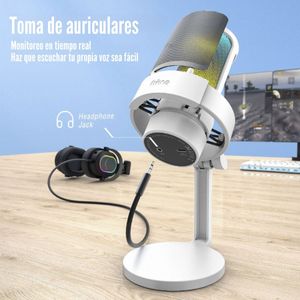 Micrófono Fifine Ampligame A8 de condensador, cardioide, alámbrico, conexión USB-C, 50Hz-20kHz, luces RGB, blanco