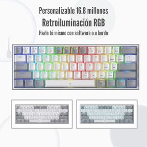 Teclado gamer Redragon Fizz Pro K616 mecánico, inalámbrico, conexión receptor USB/bluetooth/2.4 GHz, luces RGB, blanco con gris