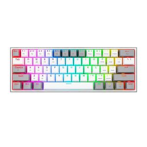 Teclado gamer Redragon Fizz Pro K616 mecánico, inalámbrico, conexión receptor USB/bluetooth/2.4 GHz, luces RGB, blanco con gris