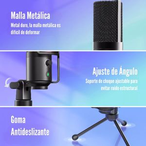 Micrófono Fifine K669 Pro 3 de condensador, cardioide, alámbrico, conexión USB, 20Hz-20kHz, luces RGB, blanco