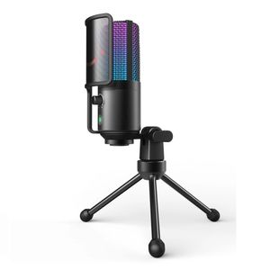Micrófono Fifine K669 Pro 3 de condensador, cardioide, alámbrico, conexión USB, 20Hz-20kHz, luces RGB, blanco