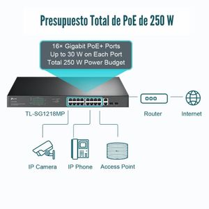 Switch TP-Link TL-SG1218MP de 18 Puertos Gigabit (16 Puertos PoE+)