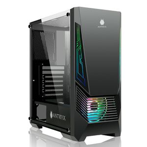 Gabinete Antryx Xtreme NC-257 Black, 1 ventilador ARGB, barra lateral ARGB, panel lateral de vidrio templado, con fuente B500w
