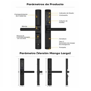 Cerradura Inteligente Tech Care 5 modos para puerta aluminio + A prueba de Agua, Negro