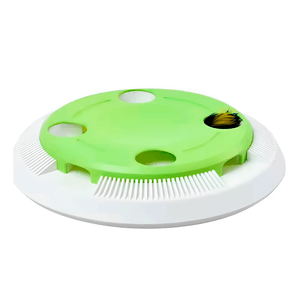 Juguete para Gatos Base Plato con Pluma Giratoria, Verde