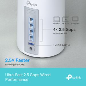 Sistema Mesh TP-Link PACK2 Deco BE65 BE11000 Wi-Fi 7, 5760 Mbps en 6GHz, 4320 Mbps en 5GHz y 574 Mbps en 2.4 GHz, 4 puertos, 428m2, blanco