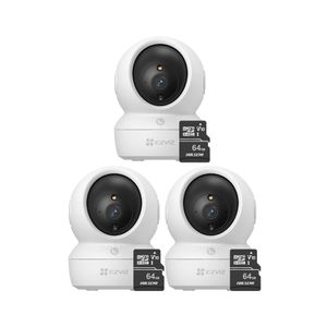 Kit de 3 cámaras de seguridad Ezviz H6C Full HD + Micro SD 64GB, blanco