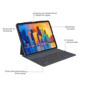 Teclado con Funda ZAGG Pro Keys Retroiluminado para iPad Pro 12.9'' (3a, 4a, 5a Y 6a Gen), iPad Air 13'' (M2)