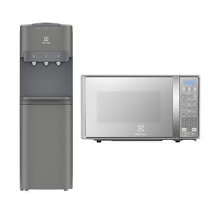 Combo Electrolux: Dispensador de agua Electrolux EA11SR con gabinete, gris + Microondas EMDO20S2GSRUG 600w, 20 litros, plateado