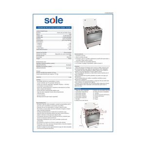 Cocina de pie Sole Classic Dubai Glp/Gn 3.7kw, 76cm, acero inoxidable, plateado