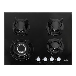 Encimera Sole Vidrio templado 60cm, 4 quemadores, negro S-SOLCO034