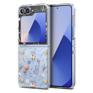 Case para Samsung Galaxy Z Flip 6, anti golpes, flexible, trasparente con flores