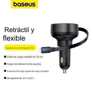 Cargador de Auto Baseus con Cable Retráctil, 55W, negro