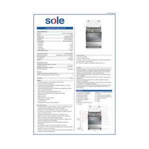Cocina de pie Sole Dubai 76 cm, 103 litros, 5 quemadores, GLP/GN, plateado
