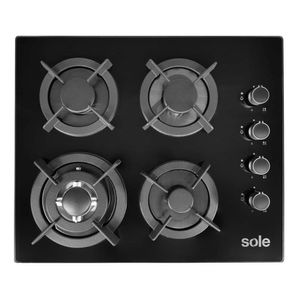 Encimera Sole S-SOLCO068 60 cm, vidrio templado, 4 quemadores, negro