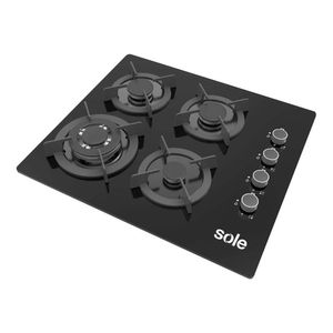 Encimera Sole S-SOLCO068 60 cm, vidrio templado, 4 quemadores, negro
