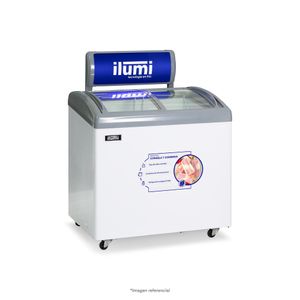 Congeladora Ilumi TF-2600, 260 litros, tapa de vidrio, acero inoxidable, blanco