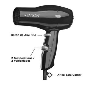 Secadora Revlon Compacta Esencial 1875W, 2 niveles de velocidad, 2 temperaturas, negro
