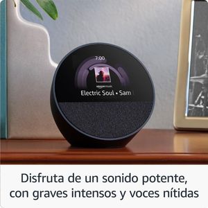 Altavoz inteligente Echo Spot (2024) Alexa, negro + Foco inteligente Nexxt luces multicolor, wi-fi, 9w, tipo de bombilla A19
