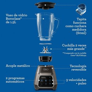 Licuadora Oster BLSTPYG1312XBG 1000W, 3 velocidades, vaso de vidrio 1.5 litros, plomo + Vaso BLend-N-Go