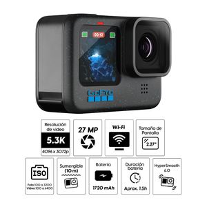 Combo: Cámara de acción GoPro Hero 12 Black 5.3K, 27MP + Soporte circular de tubo para cámara Gopro rotación de 360°