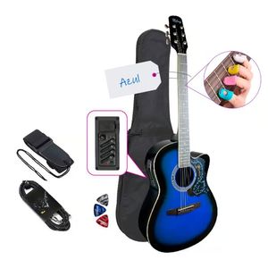 Guitarra Electroacústico, acabado gloss, clavijas abiertas, azul