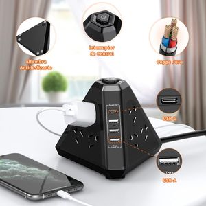 Supresor de picos Teraware tipo Pirámide, 1500 W, 9 tomas, 2 metros, negro