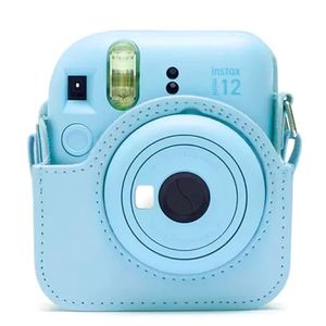 Estuche Fujifilm Instax Mini 12 cuero sintético, correa ajustable, celeste