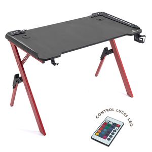 Mesa gamer Decorplas Delta Red luces led, gancho para auriculares, posa vasos,120 X 60 cm, negro con rojo