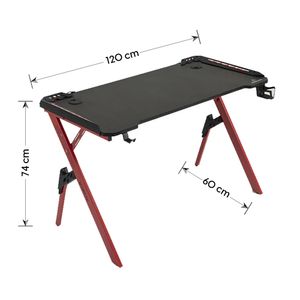 Mesa gamer Decorplas Delta Red luces led, gancho para auriculares, posa vasos,120 X 60 cm, negro con rojo