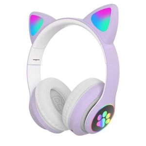 Audífonos bluetooth over ear STN-28 diseño oreja de gato, hasta 7 horas, luces led, morado