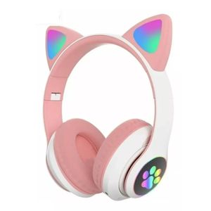Audífonos bluetooth over ear STN-28 diseño oreja de gato, hasta 7 horas, luces led, rosado
