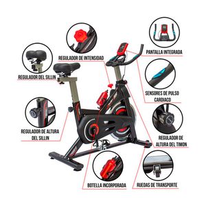 Bicicleta Spinning Estacionaria, pantalla LCD, 120kg, medidor de ritmo cardiaco, negro