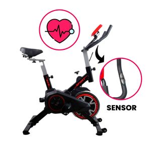 Bicicleta Spinning Estacionaria, pantalla LCD, 120kg, medidor de ritmo cardiaco, negro