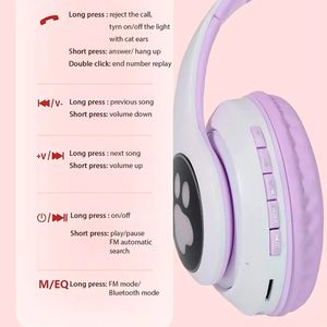 Audífonos bluetooth over ear STN-28 diseño oreja de gato, hasta 7 horas, luces led, morado