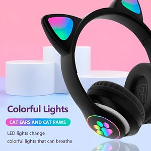 Audífonos bluetooth over ear STN-28 diseño oreja de gato, hasta 7 horas, luces led, negro