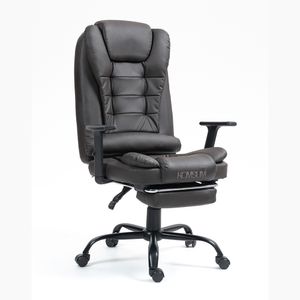 Silla ergonómica de oficina gerencial Komsum, base de acero roma, reclinable 180°, marrón oscuro
